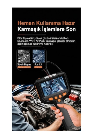 Profesyonel Endoskop Kamera Monitörlü El Tipi / 10 Metre