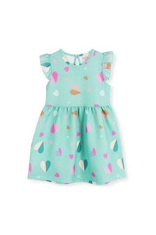 Ahengim Kız Çocuk Kalp Desenli Elbise Ak2406 SU YEŞİLİ