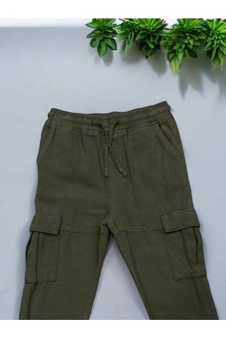 Jack Lions Erkek Çocuk Bel Paça Laslikli Keten Kargo Pantolon-14562 Haki