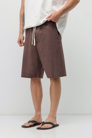 Vamos Basic Oversize Keten Şort Kahve