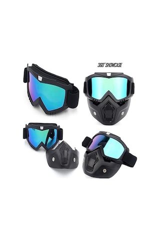 Trendooze Yüz Maske Motosiklet Kaskı, Renkli Lensli Koruyucu Gözlük
