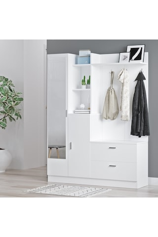 Robinhome Robin Home Jessie Vestiyer Ayakkabılık Portmanto Aynalı Raf Beyaz