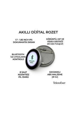 Kişiselleştirilebilir Dijital Ekranlı Yaka Kartı Akıllı Dijital Rozet Boyun Askılı - Mavi