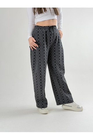 Cocopelli Desenli Kadın Baggy Pantolon Coc2675 Gri