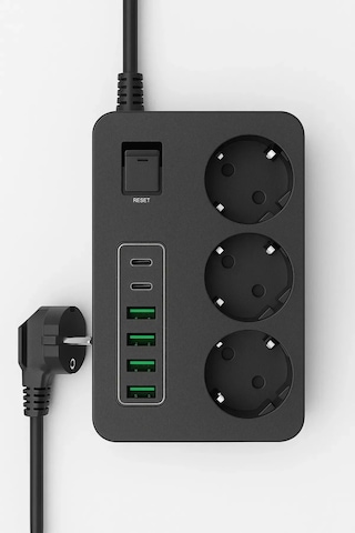 Akım Korumalı 3 Lü Priz 2x Usb-c + 4x Usb-a Hızlı Şarj 2m Kablo Çocuk Korumalı Çoklu Priz 2 M