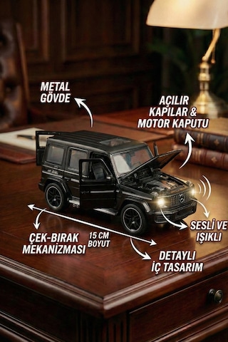 1:32 Metal Çek Bırak Mercedes G65 Siyah Sesli Ve Işıklı Kapıları Açılan Oyuncak Arazi Aracı 1:32 Metal Çek Bırak Mercedes G65 Siyah Sesli Ve Işıklı Kapıları Açılan Oyuncak Arazi Aracı
