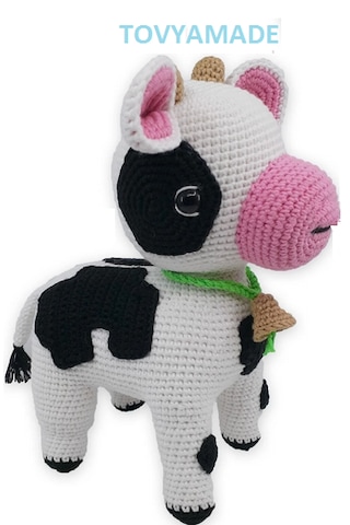 Amigurumi İnek,el Yapımı Amigurumi İnek Oyuncak Açık Kahverengi - Beyaz
