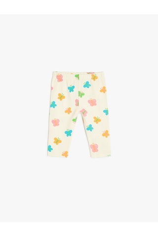 Koton Kelebek Desenli Beli Lastikli Pamuklu Kapri Tayt Bej Desenli 5smg40008ak Ekru Desenli Ekru