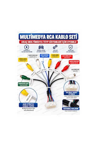 Araç Multimedya Rca Kablo Demeti Aux Vıdeo Out Cvbs In Amfi Subwoofer