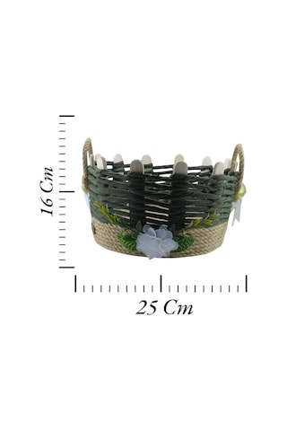 Hasır Sepet Takı Organizer Makyaj Kutusu El Yapımı Komodin Üstü Sepeti Haki