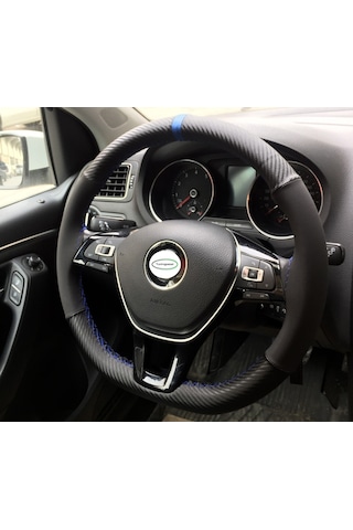Yüzüklü Alcantara - Karbon Model Dikişli Oto Direksiyon Kılıfı