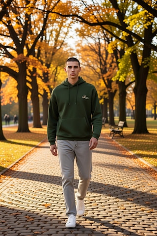 Benerly Erkek Kapüşonlu Düşük Kol Sweatshirt Slogan Nakışlı Fonksiyonel D Haki