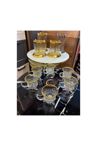 Loretta Kulplu Yaldızlı Gold Detaylı Ayaklı Kahve Bardağı, Çay Fincanı, Hediyelik, Sunumluk ,modern Gold-yaldız