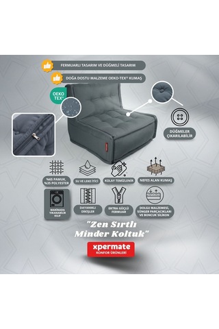 Xpermate Zen Sırtlı Minder İskandinav Tarzı Minder 80x60 Antrasit