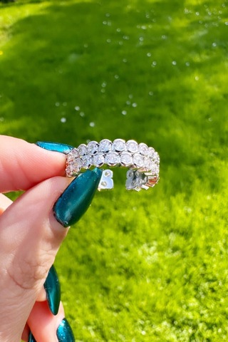 Çift Taşlı Sıralı Ayarlamalı Yüzük - Gümüş Renk Silver