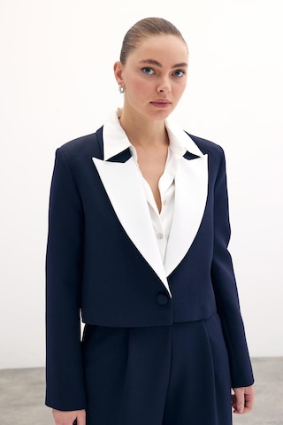 Sateen Kontrast Kısa Ceket - Lacivert-134449 Lacivert