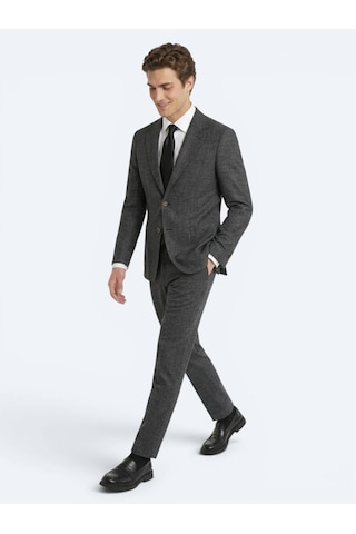 Kip Siyah Desenli Modern Fit Keten Karışımlı Takım Elbise