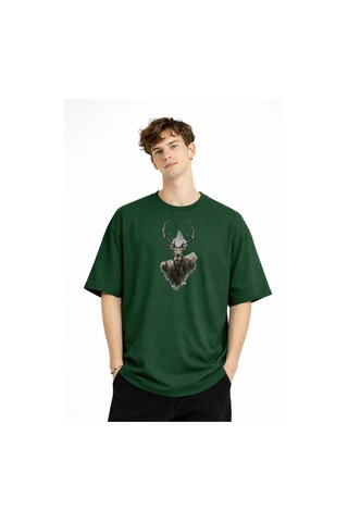 Misa Tahtakale Deer - Oversize Erkek Tişört Hakı Çok Renkli