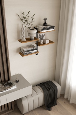 Aju 4 Katlı Duvar Rafı Metal Çerçeveli Dekoratif Kitaplık Ve Raf Ünitesi Modern Ve Minimalist Tasarımm Siyah