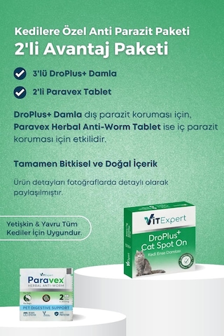 2'li Set Kedi İç Dış Bakım Tüm Kediler İçin Bitkisel 3 Damla Ve 2 Tablet Paketi