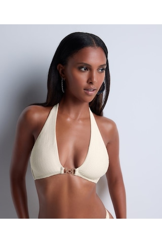 Aubade Shimmering Waters Kalıplı Push - Up Bikini Üstü, Altın Detaylı Lurex Jakarlı Sütyen Bej