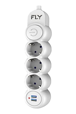 Fly 3393 Termal Akım Korumalı Çocuk Korumalı 2 X Usb 2mt Uzatma Kablosu 3'lü Priz Beyaz 0