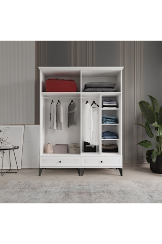 Beenal Nisa 4 Kapaklı Gardırop Dolap 160cm Beyaz-beyaz
