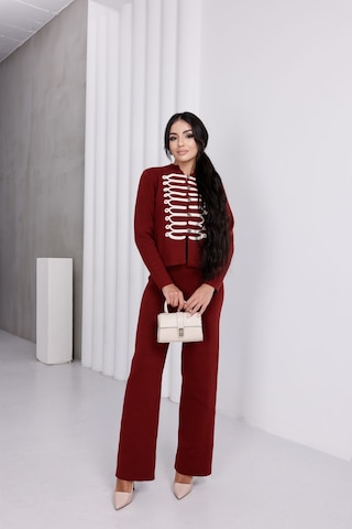 Mitodo Süvari Model Düğme Detaylı Likralı Standart Beden Triko Takım Bordo