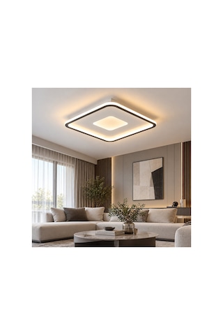 Antrasit 40x40cm İç İçe Kare 6500k Soğuk Beyaz Led Avize