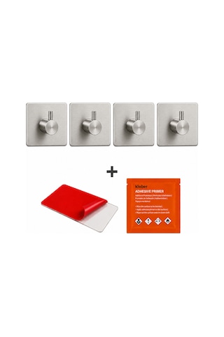 4 Adet Kare Tekli Modern Banyo Askılık 45 Mm Paslanmaz Çelik Delmeden Yapışkan Montaj Inox