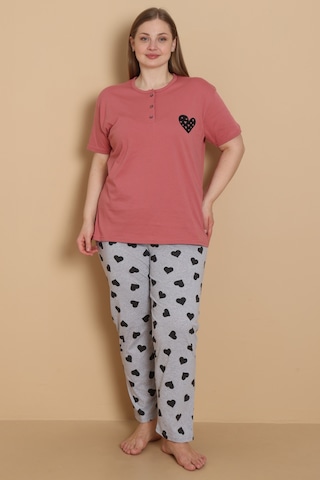 Wordex Mirano 4515 Kalpli Kısa Kollu Pamuklu Penye Büyük Beden Kadın Pijama Takımı Gül Kurusu