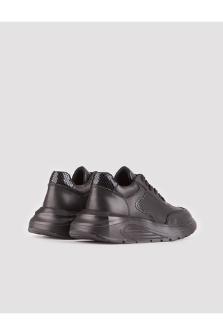 Hakiki Deri Siyah Bağcıklı Kadın Sneaker Spor Ayakkabı Siyah