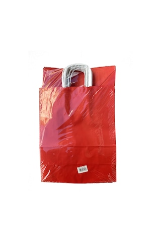 Büküm Saplı Kraft Kağıt Çanta Karton Hediyelik Poşet Torba Kırmızı 10'lu 18 x 24 CM