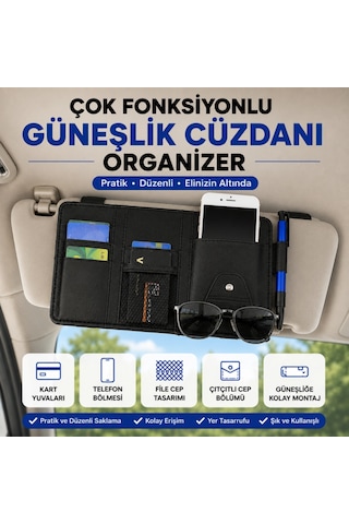 Coofbe Araç İçi Güneşlik Organizer Cüzdan Çok Bölmeli Telefon Gözlük Kart Kalem Tutucu Oto Düzenleyici