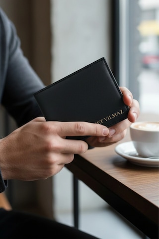 İsim Baskılı Erkek Cüzdan Kartlık Kemer Seti Kişiye Özel Kutulu Hediye Seti Siyah