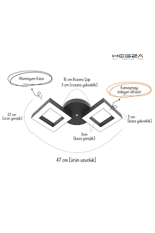 Alato Gri Kasa, Beyaz Işık Modern Plafonyer Led Avize GRİ RENK