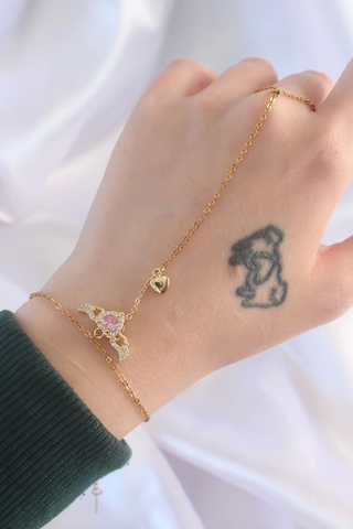 316l Çelik Gold Renk Pembe Zirkon Taşlı Kanatlı Kalp Model Şahmeran - Tj-sn585 Çok Renkli