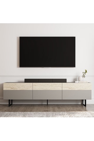 Sign Kapaklı Tv Ünitesi, Tv Sehpası - Metal Ayak - Gri/traverten - Gri Gri
