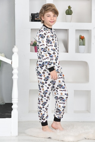 Modanino Erkek Çocuk Araba Baskılı Pijama Takımı 1-7 Yaş 12290 Beyaz