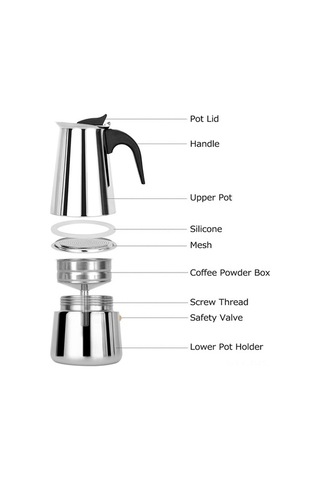 Fastbuy Taşınabilir Paslanmaz Çelik Moka Kahve Makinesi - 100ml Kapasiteli Konsantre Kahve Demleme Cihazı Gümüş Gümüş