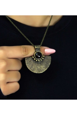 Doğal Taş Oniks Doğal Taşlı Desenli Otantik Kadın Kolye 45 Cm Zincirli Euk26o Siyah