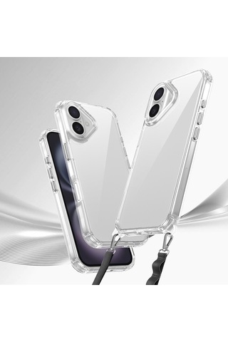 Zore Apple iPhone Uyumlu 16 Kılıf Airbagli Takılabilir Askı Aparatlı Omsy Snap Silikon Kapak - Şeffaf