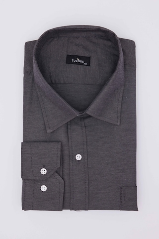 Tudors Büyük Beden Uzun Kollu Kolay Ütü Kravatlık Armürlü Pamuklu Gri Erkek Gömlek-31271-gri