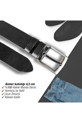 Gayış Özel Kutulu Hakiki Manda Derisi Erkek Kot Pantolon Kemer Siyah