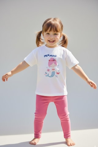 Monila Kız Çocuk Pamuklu Deniz Kızı Baskılı T-shirt Ve Pembe Fitilli Tayt 2'li Takım Ekru/pembe