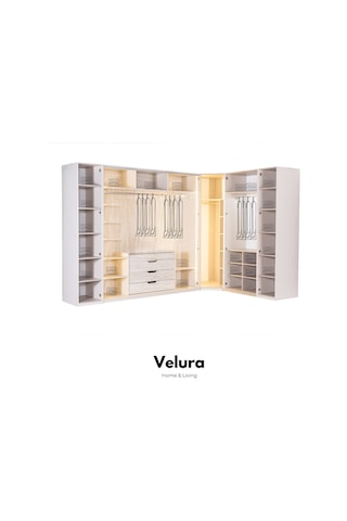 Tress 9 Cam Kapaklı Köşe Gardırop Dolap Krem