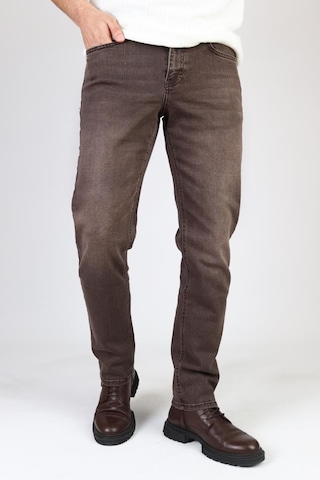 HLT Jeans Erkek Kahverengi Regular Fit Rahat Kesim Esnek Likralı Denim Jeans Kot Pantolon 001
