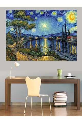 Van Gogh Tarzı Gece Şehri Dekoratif Kanvas - Mdf Ahşap Tablo