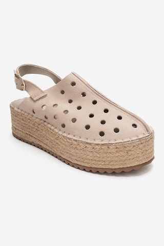 Luvishoes Fraga Bej Süet Hakiki Deri Kadın Hasır Dolgu Taban Sandalet Bej