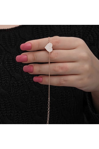 Blackcraft 925 Ayar Gümüş Rose Kalp Kadın Bileklik Bc-3cc0f8